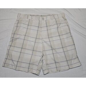 Champions Tour Mens Golf Shorts Moisture Wicking White/Blue/Tan Plaid  Size 36